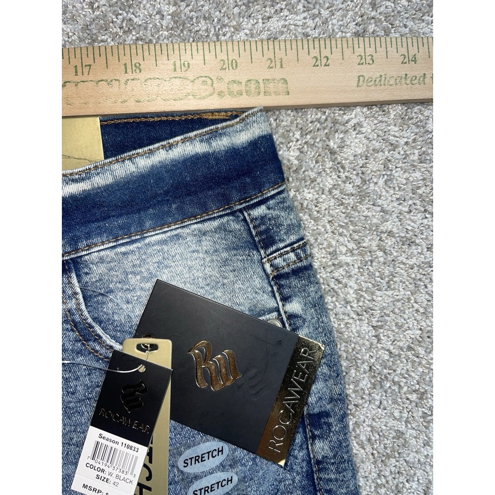 Rocawear Moto Stretch Jean Shorts Hip Hop Blue Acid Wash Mens 42 NWT - Picture 7 of 9